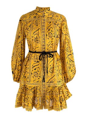 Zimmermann Yellow Cotton Floral Printed Belted Dress