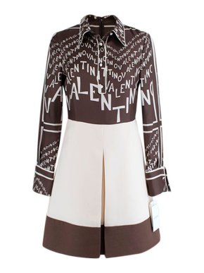 Valentino Garavani Brown & ivory logo silk twill shirt dress