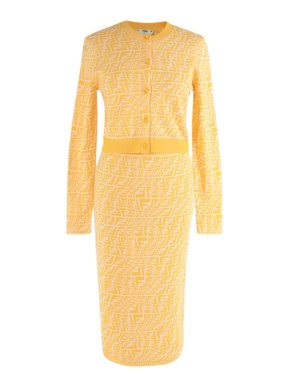 Fendi Yellow FF Vertigo jacquard cardigan & skirt
