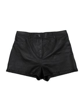 Chanel Black leather whipstich hem shorts