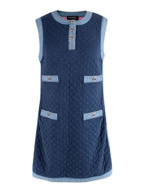 Chanel Blue quilted cotton jersey & denim shift dress