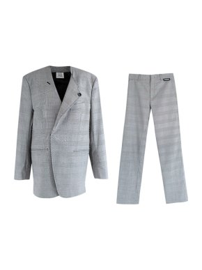 Vetements Grey Houndstooth Asymmetric Blazer and Trousers