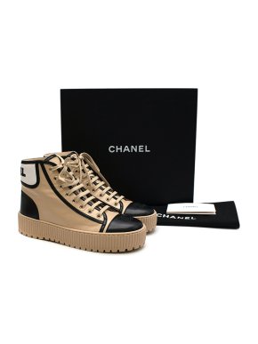 Chanel Beige, white & black leather high-top trainers