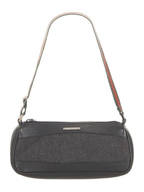 Gucci Web Strap Leather & Denim Baguette