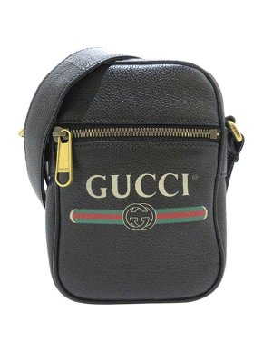 Gucci Black leather logo messenger bag
