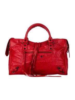 Balenciaga Red cracleque leather Motocross Classic City bag