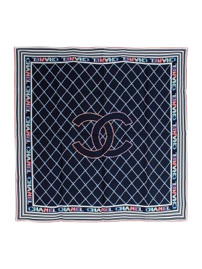 Chanel Navy Wild Stitch CC silk twill scarf