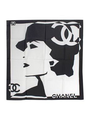Chanel Monochrome Coco print silk twill square scarf 90
