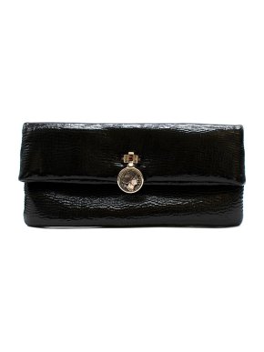 Bvlgari Black Glossy Monete Foldover Clutch