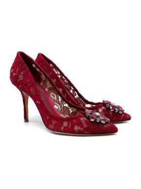 Dolce & Gabbana Red Lace Taormina Pumps