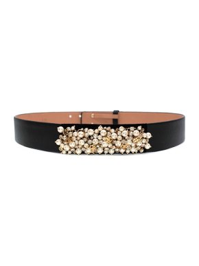 Carolina Herrera Faux Pearl & Crystal Embellished Belt - Size 85