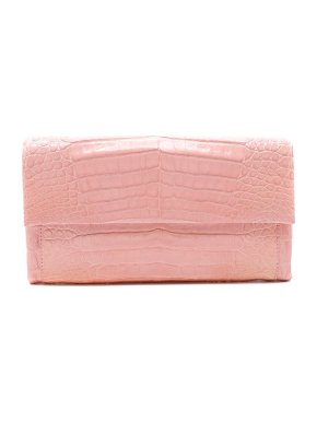 Nancy Gonzalez Baby Pink Crocodile Flap Clutch
