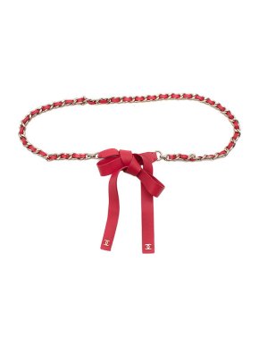 Chanel Red lambskin leather & chain belt