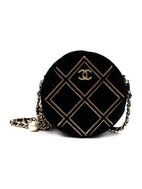 Chanel Black & Gold Velvet Round as Earth Bag