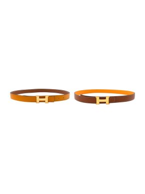 Hermes Jaune d'or & natural Togo leather mini Constance 24mm belt 90