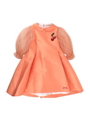 Fendi coral embroidered satin dress with tulle sleeves 6 years