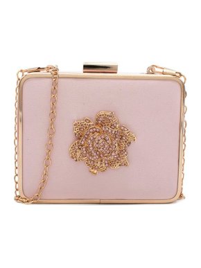 David Charles Pink Satin Crystal Embellished Box Clutch