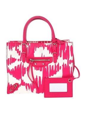 Balenciaga Pink & white printed leather Mini Motocross Papier tote bag
