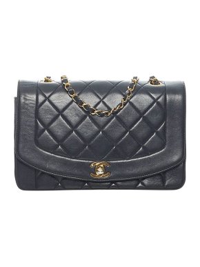 Chanel Black lambskin leather quilted Diana flap bag