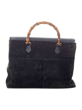 Gucci Black suede Bamboo top handle bag