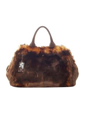 Prada Brown shearling Canapa tote bag