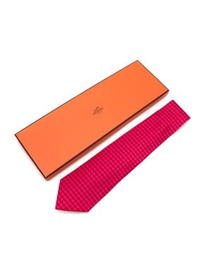 Hermes Houndstooth Silk Rose Indien/Fonce Tie in a Box