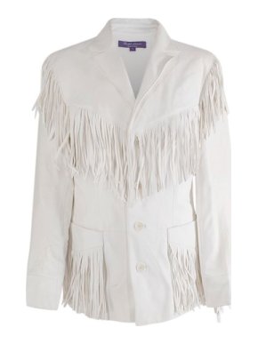 Ralph Lauren Purple Label ivory leather fringed blazer