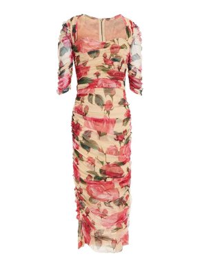 Dolce & Gabbana Ruched floral-print mesh midi dress