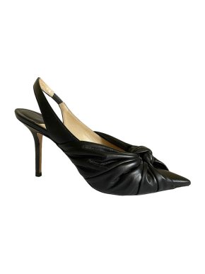Jimmy Choo Black ruched leather slingback heeled pumps