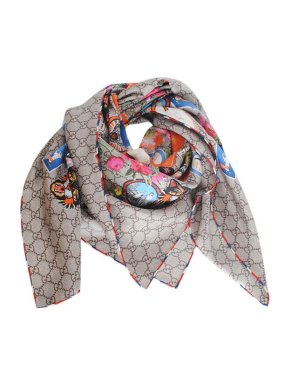 Gucci GG Supreme patches silk twill scarf 90