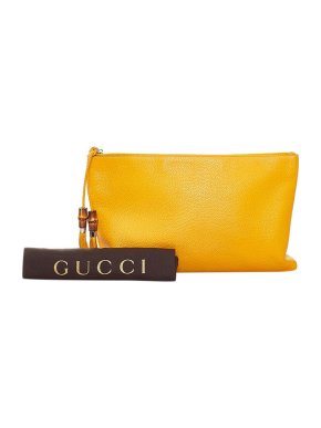 Gucci Yellow leather Bamboo clutch bag