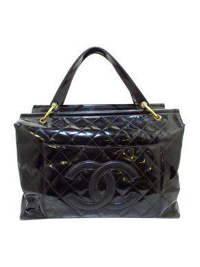 Chanel Black patent quilted leather tote bag
