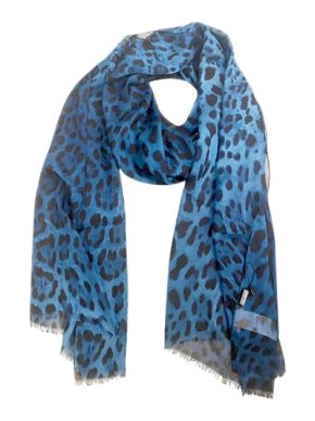 Dolce & Gabbana Blue leopard print silk shawl