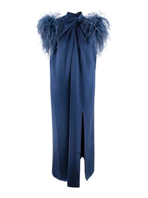 16ARLINGTON Yoshina Feather Trimmed Satin Midi Dress