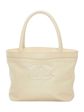 Chanel White Caviar leather CC tote bag