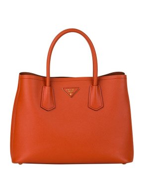 Prada Orange Saffiano leather Double tote bag