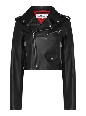 Loewe Black leather cropped biker jacket