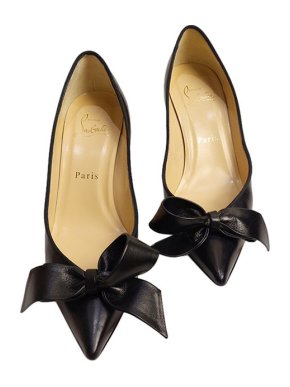 Christian Louboutin Black leather bow front  heeled pumps