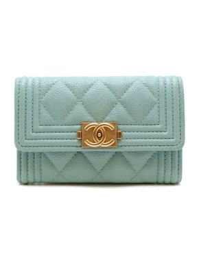Chanel Light  blue Caviar leather quilted Boy Purse