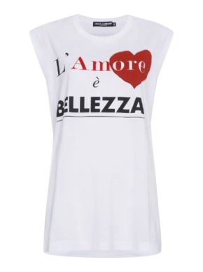 Dolce & Gabbana White cotton jersey L'Amore e Bellezza print T-shirt