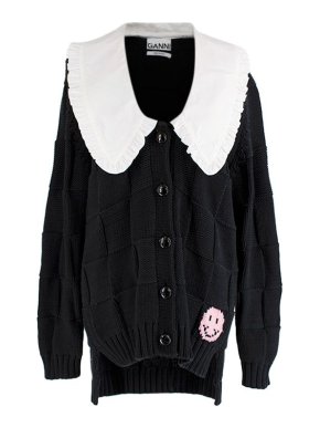 Ganni Black knitted Chelsea collar cardigan