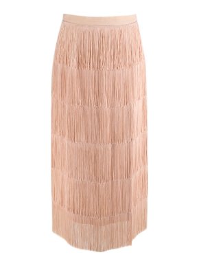 Raey Pale pink, fringed pencil skirt