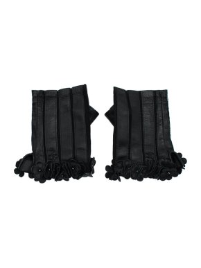 Chanel Black Leather Floral Edging Fingerless Gloves