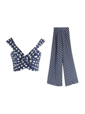 Johanna Ortiz blue & white polkadot silk top & trousers
