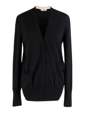 Celine Black Fine Knit Silk & Wool Cardigan