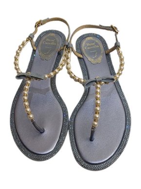 Rene Caovilla Faux Pearl Crystal Embellished Flat Sandals