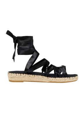 Alighieri Black Satin Lace-Up Espadrille Flats