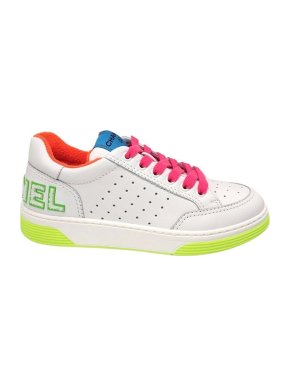 Chanel White Leather Neon Trimmed Sneakers