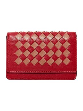 Bottega Veneta Red & beige Intrecciato leather cardholder