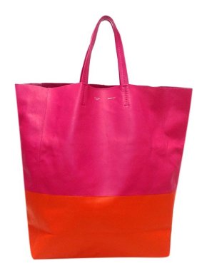 Celine Orange & pink leather Cabas Vertical tote bag